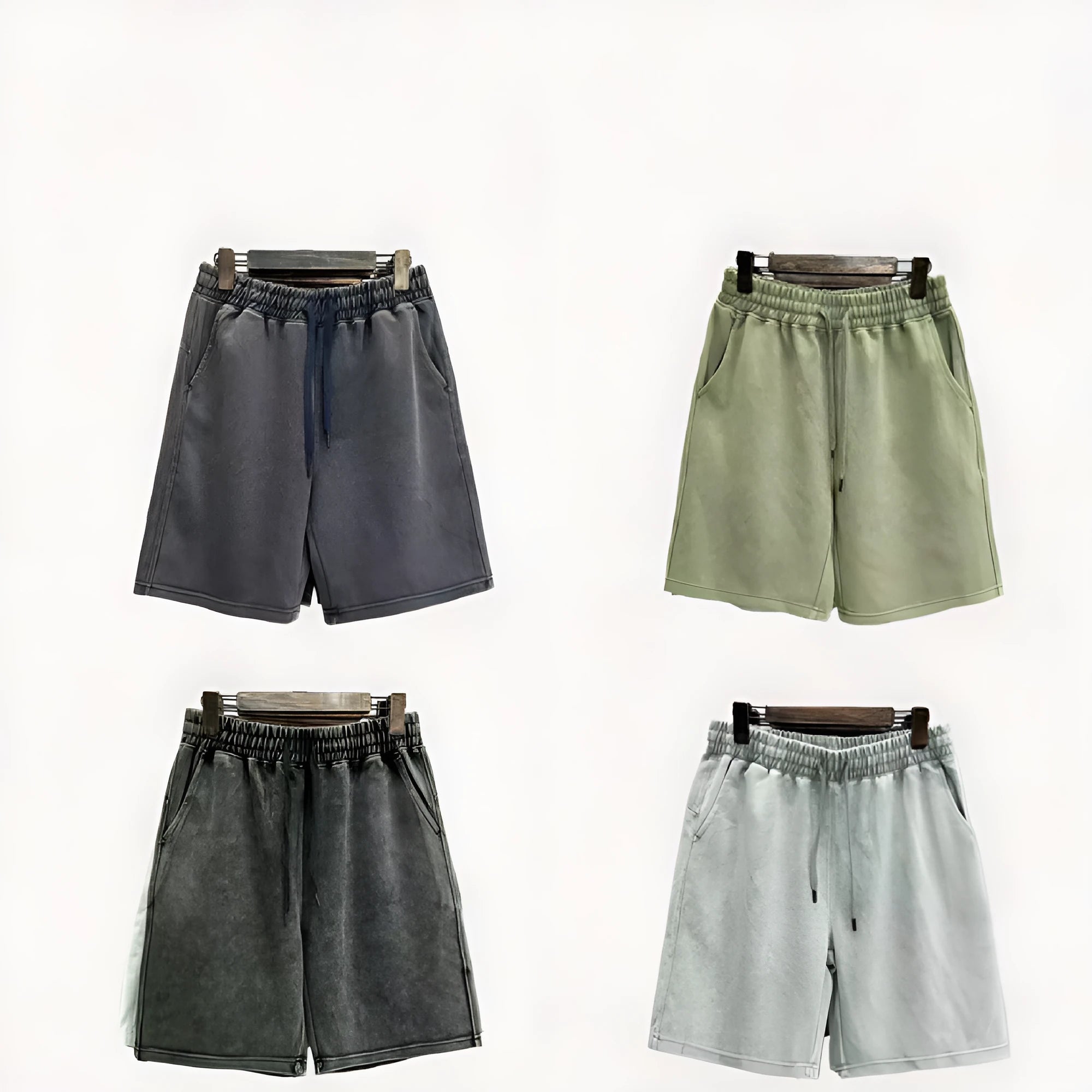 Men's loose fit distressed casual shorts in solid colour on hanger