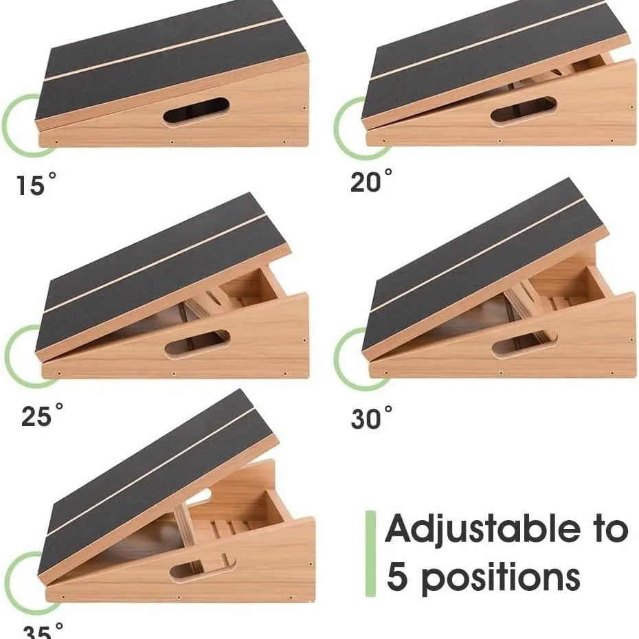 Wooden Adjustable Angle Stretch Board Exercise Fitness Equipment for Home Gym Stretching and Flexibility Training, Natural Wood Colour 40.7x31.7cm