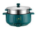 White electric multi-function hot pot with non-stick integrated cooking pot on a kitchen counter.