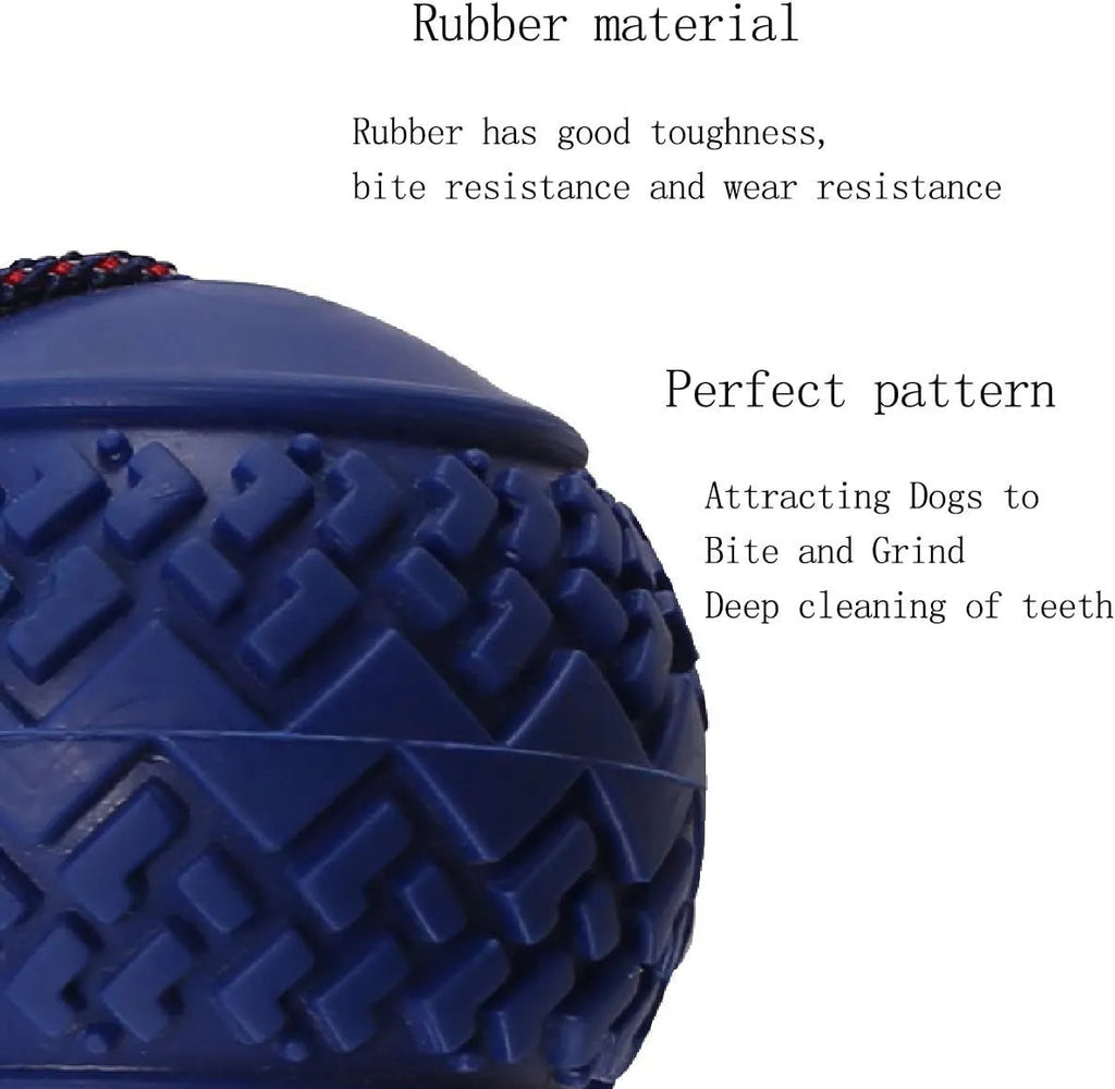 Blue natural rubber dog ball with rope attachment for small medium dogs