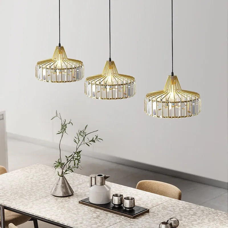 Crystal chandelier pendant light with iron construction and LED three-colour change lighting
