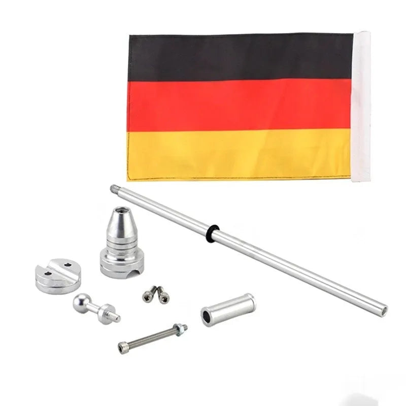 Motorcycle side box flagpole bracket in black or silver electroplated finish