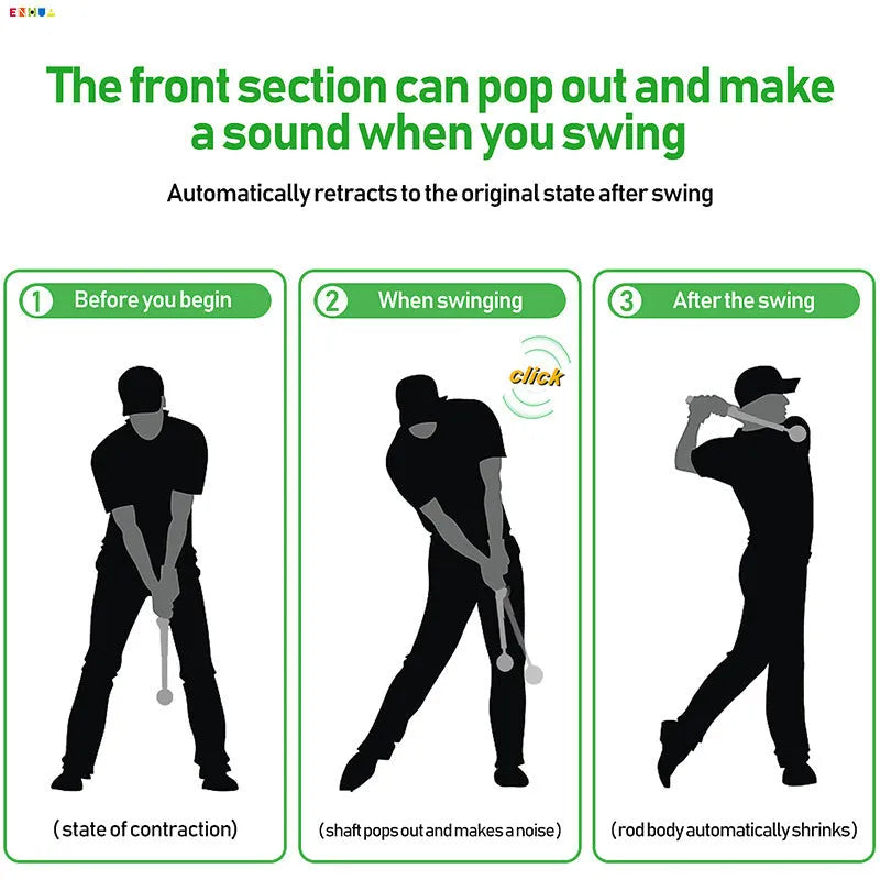 Telescopic golf swing simulator with stainless steel shaft in black colour option