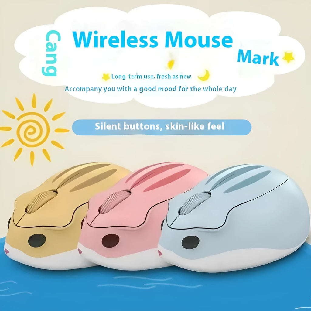 Wireless Bluetooth mouse in yellow, pink or grey colours with quiet click function