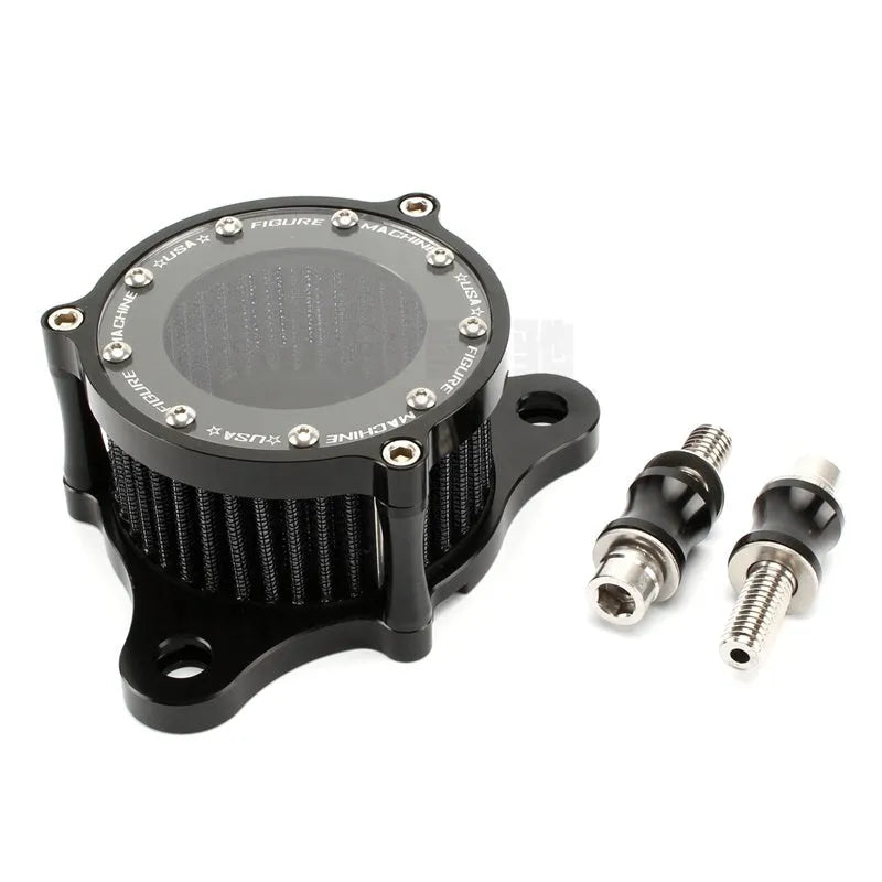 CNC aluminium motorcycle air filter with transparent glass body and red filter element for Harley Sportster