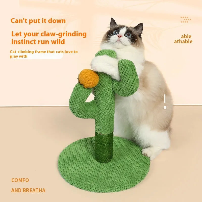 Cactus-shaped cat scratching post and climbing frame with sisal scratching surface.
