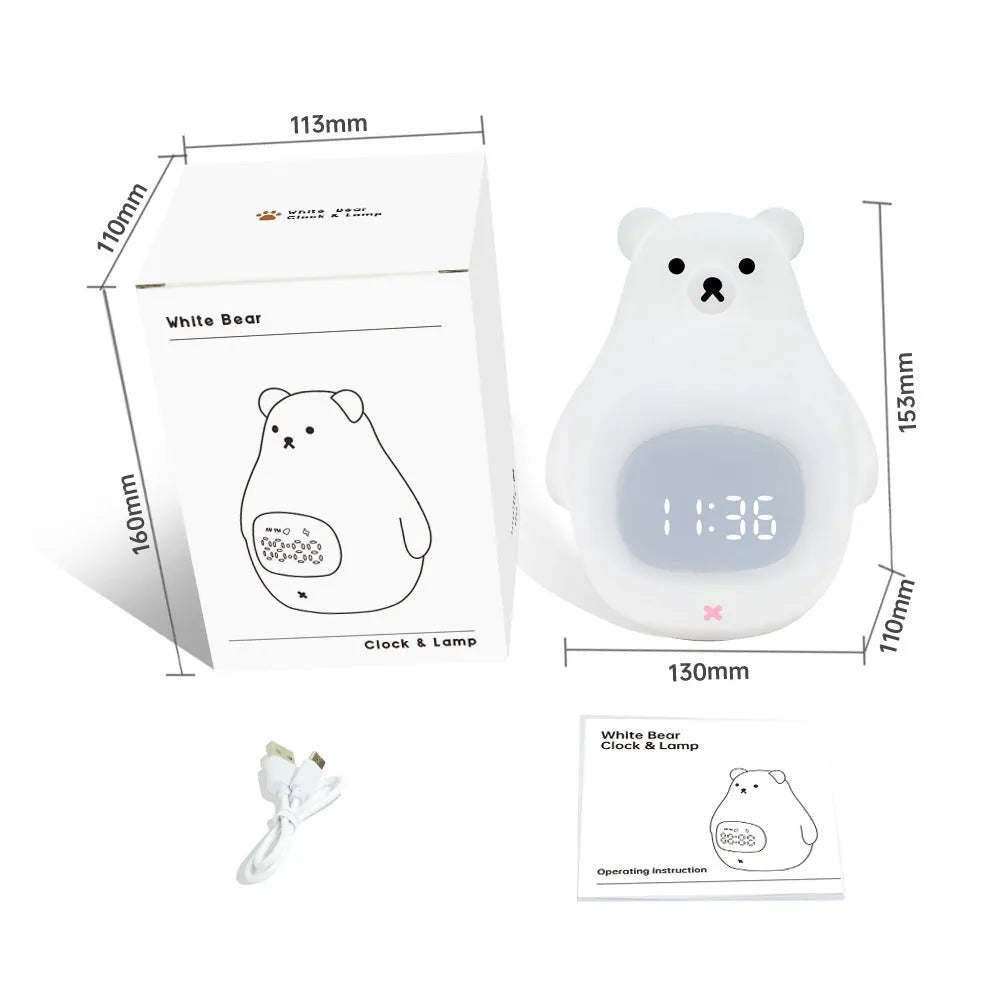 Big white bear silicone night light with timer and alarm clock features