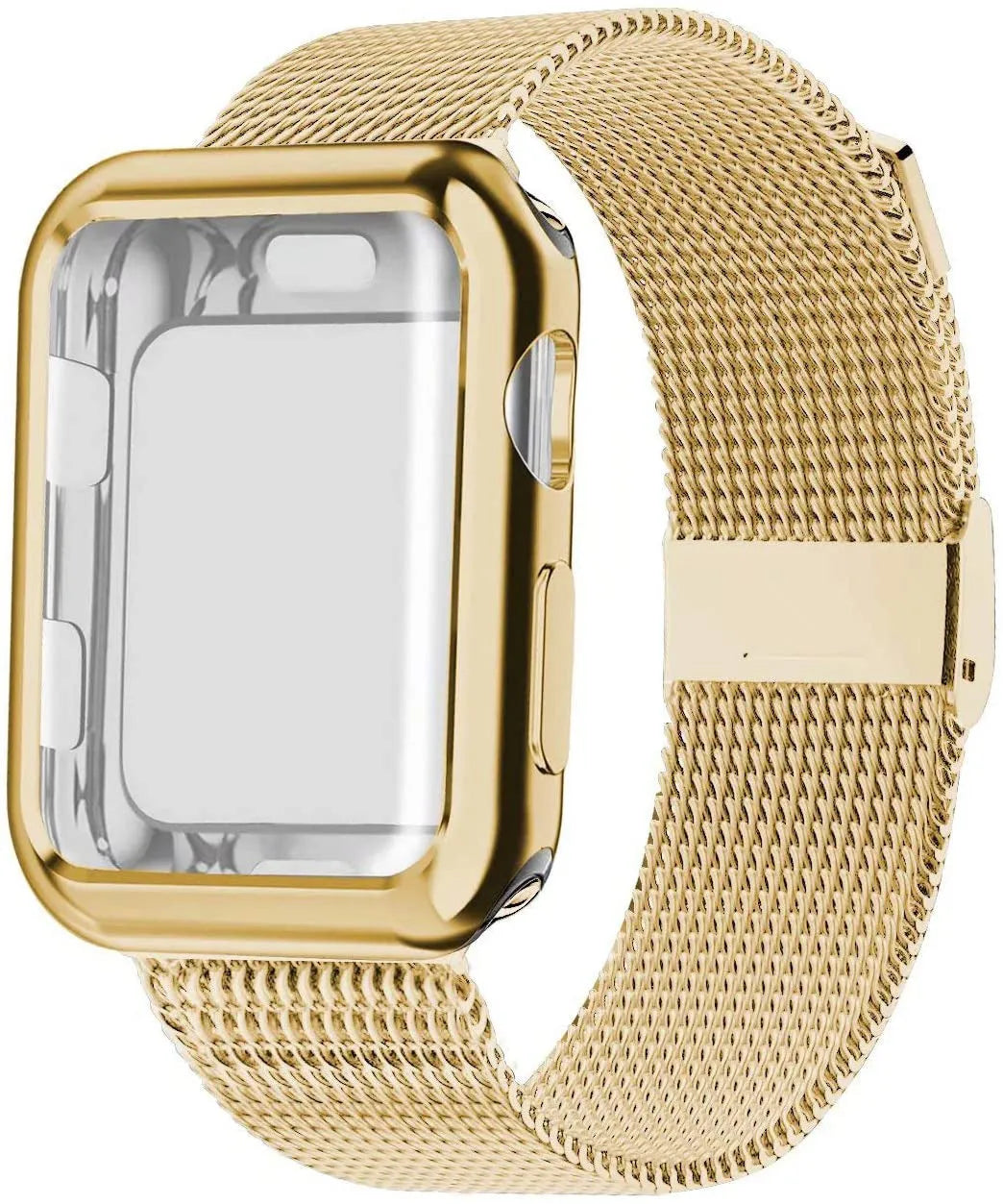 Magnetic Milanese metal strap for Apple Watch in various colours on a watch case