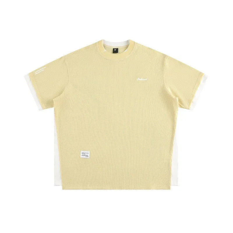Waffle texture short sleeve t-shirt with retro alphabet embroidery in loose fit design