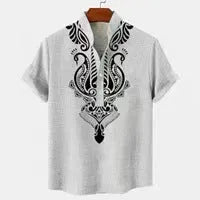 Men's loose-fit striped casual shirt in polyester linen-look fabric with button-down front