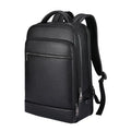 Black genuine leather men's business computer backpack with curved shoulder straps