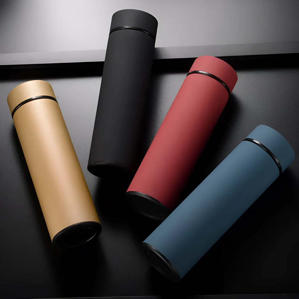 450ml stainless steel vacuum insulated water bottle with arrow mouth in black, red, gold, or blue