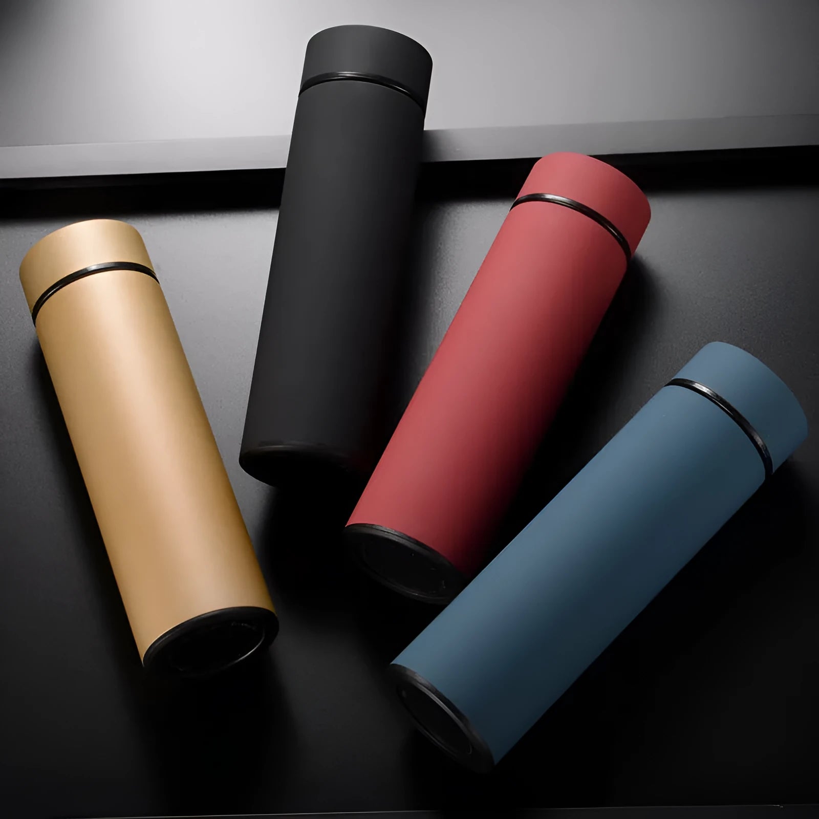 450ml stainless steel vacuum insulated water bottle with arrow mouth in black, red, gold, or blue