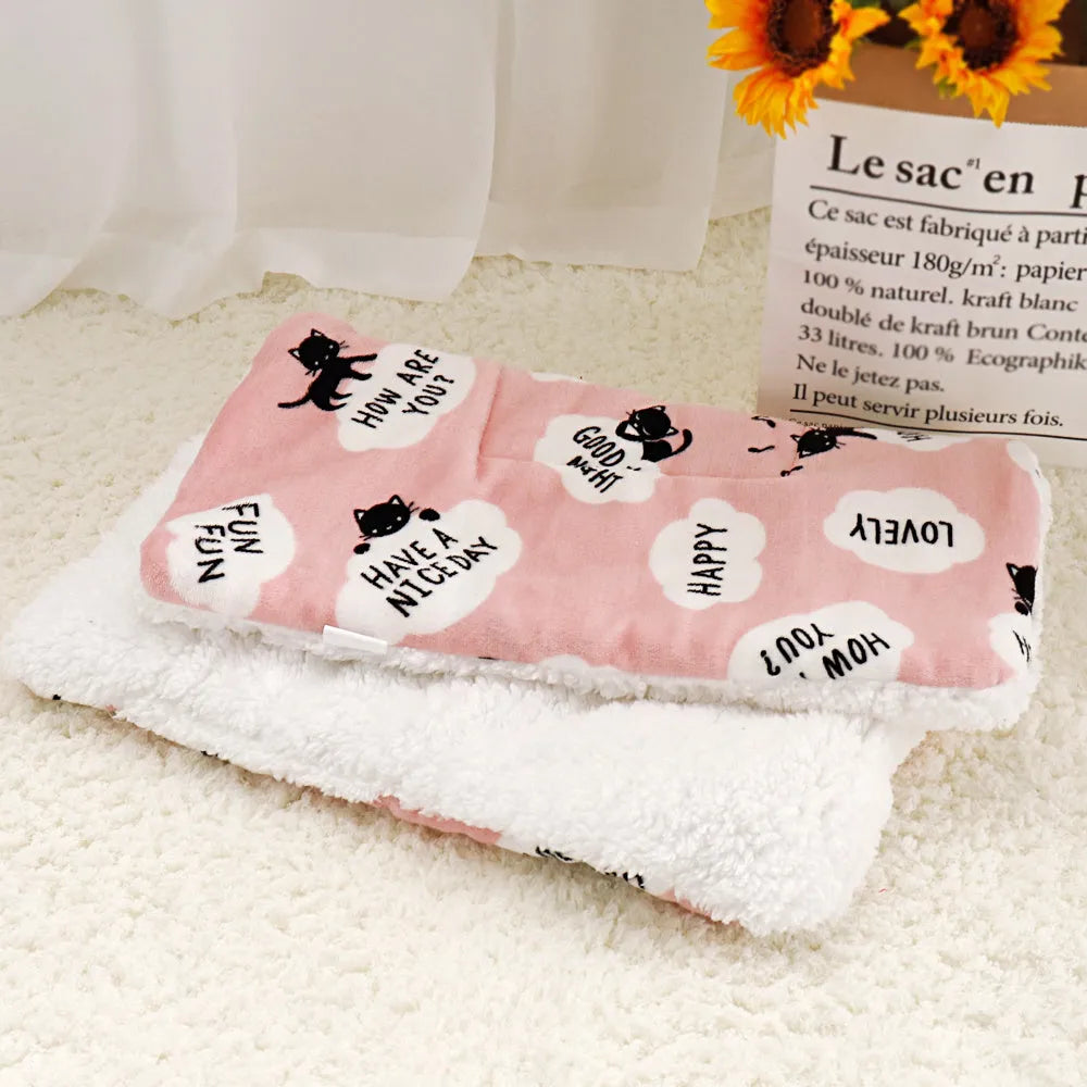 Pink lambskin pet blanket with cute cartoon design made from flannel and cashmere
