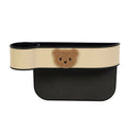 Leather car seat gap storage box with cartoon bear design in black or beige filling the console gap