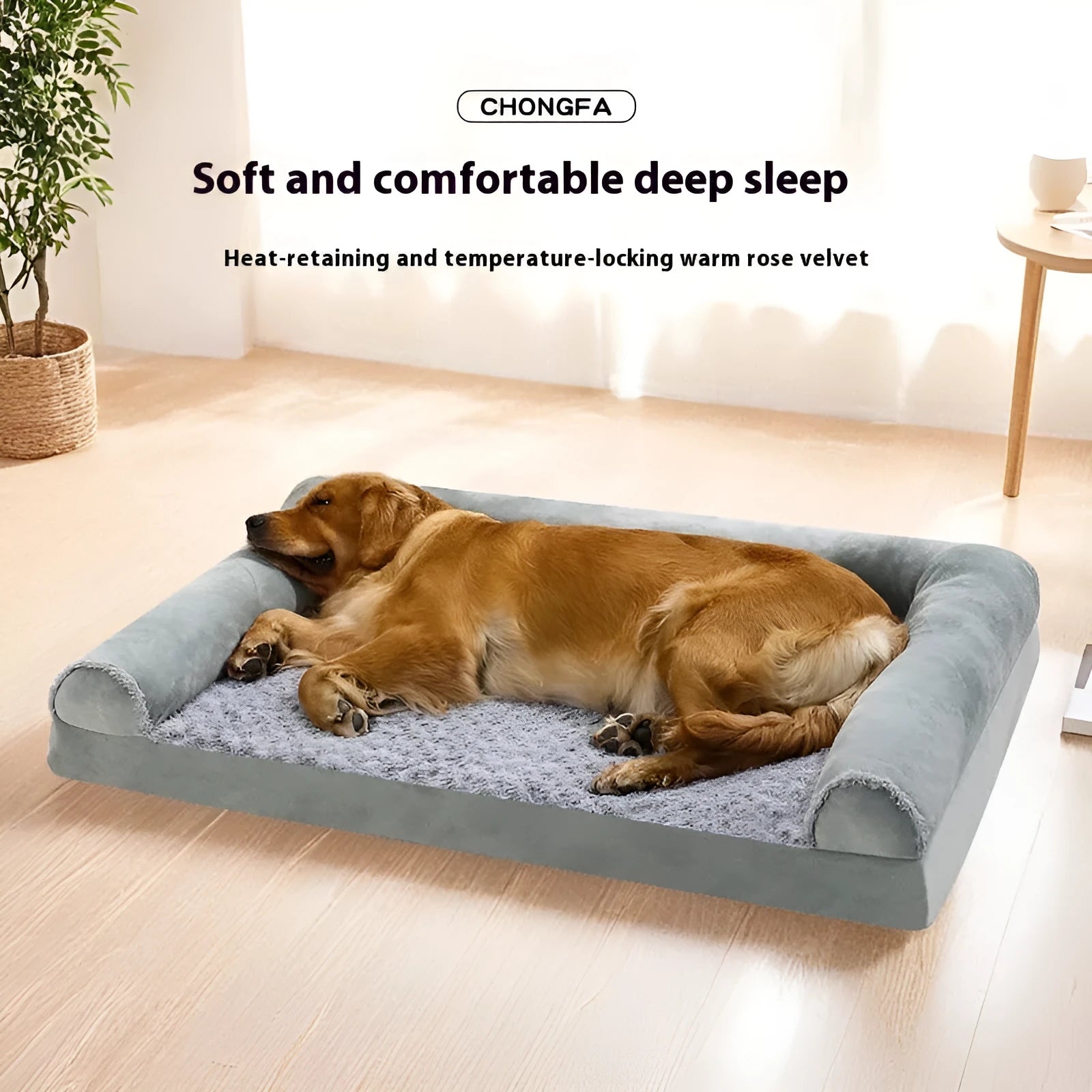 Light grey cloth kennel dog bed for large dogs showing padded interior and enclosed design.
