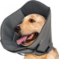 A grey adjustable polyester ring collar for pet sterilisation, shown in single and double layer styles.