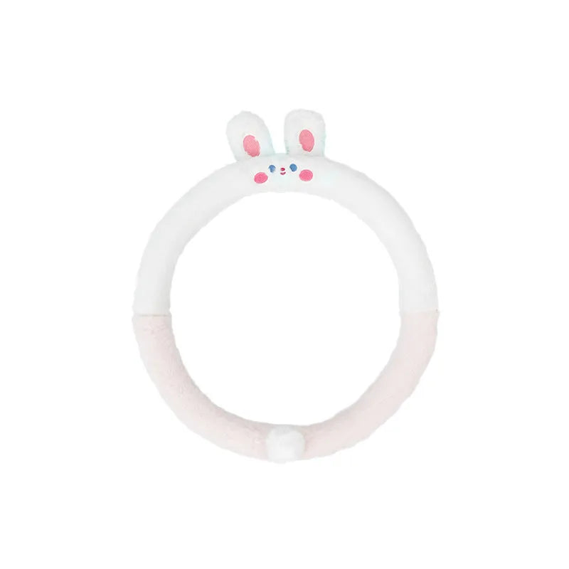 Plush thermal car steering wheel cover with embroidered cartoon pattern measuring 38cm diameter