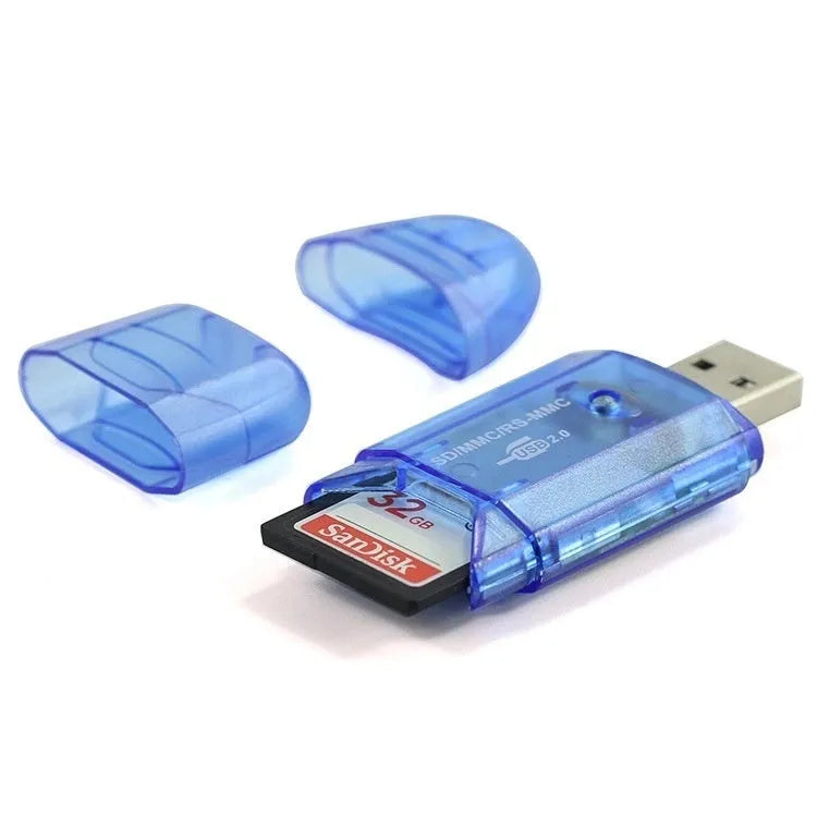 Creative transparent plastic USB card reader with LED light option on a desk