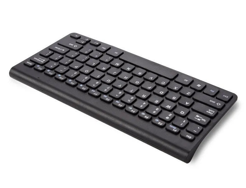 Black and white wireless keyboard and mouse set with 78 keys and 4 buttons showing 10-metre wireless range
