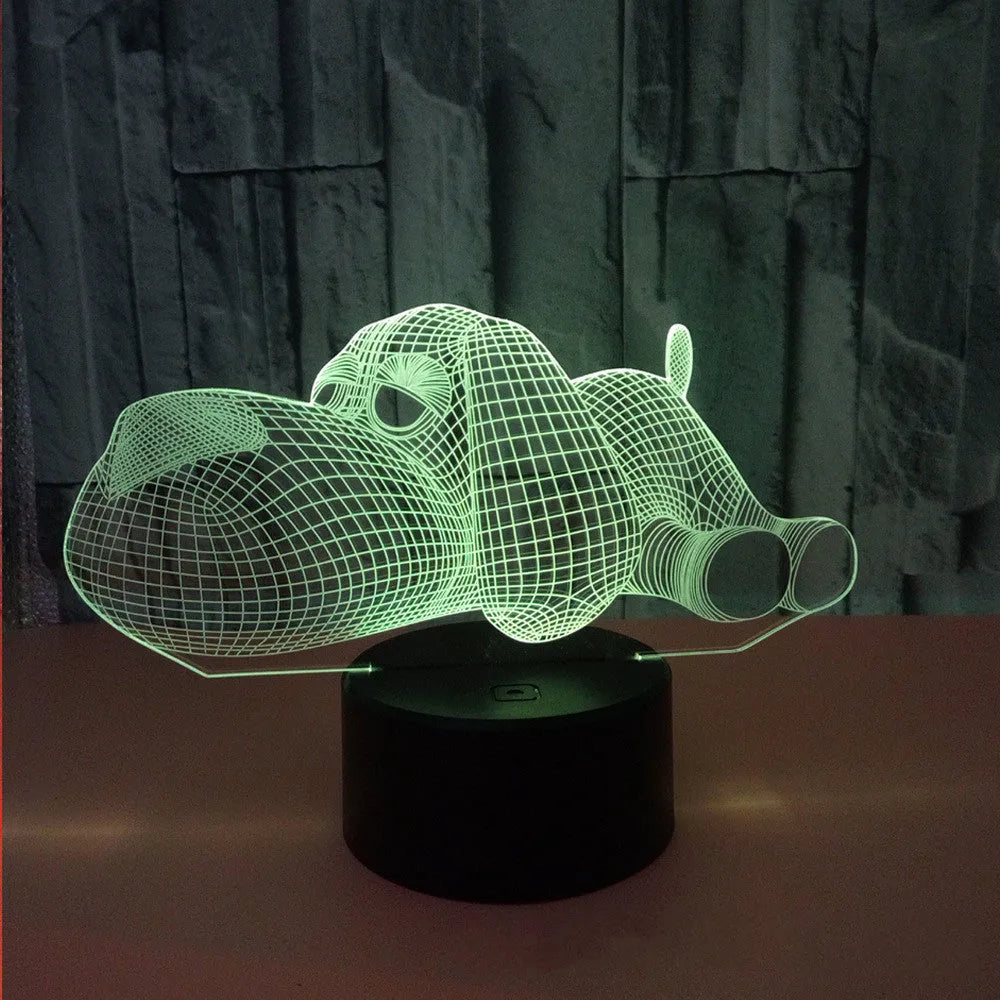 Doggo 3D illusion desktop lamp glowing in blue colour with touch button control.