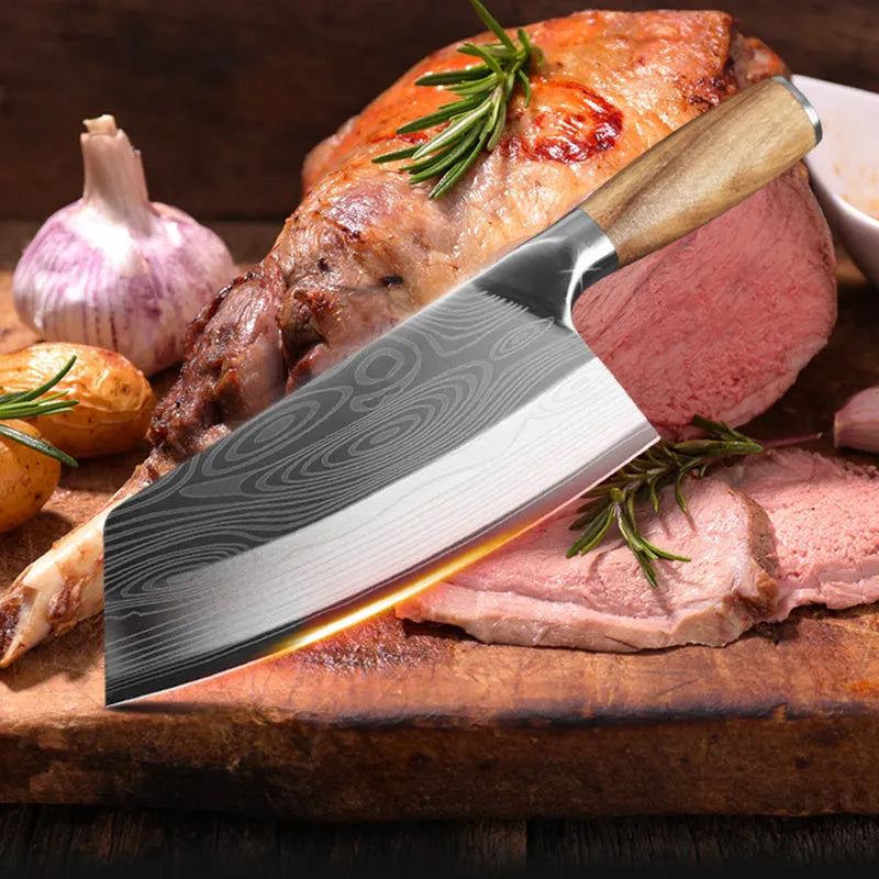 40Cr13 stainless steel kitchen knife with 320mm blade length shown in product colour