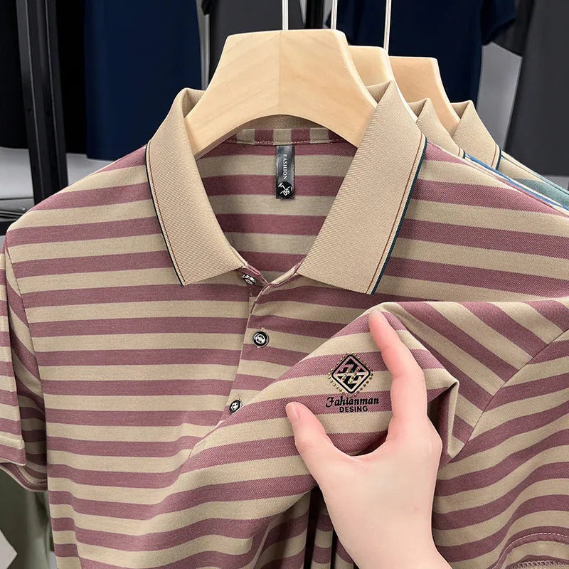 Men's striped casual t-shirt with mosaic pattern in polyester fabric showing colour options