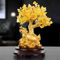 Citrine-coloured resin turtle money tree feng shui ornament measuring 23cm tall