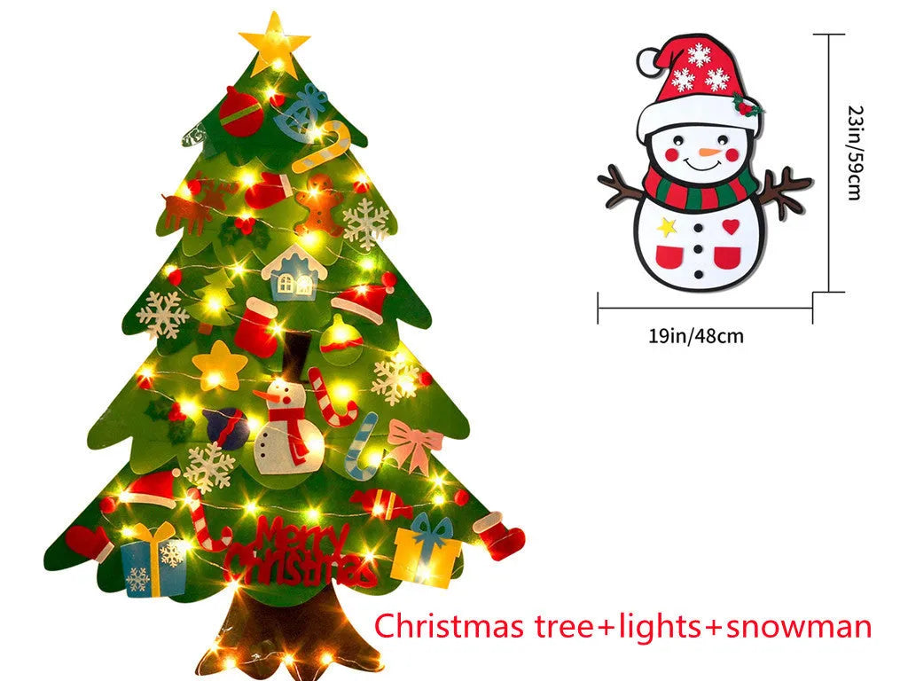 Children's DIY felt Christmas tree with lights 98cm tall green wall hanging decoration