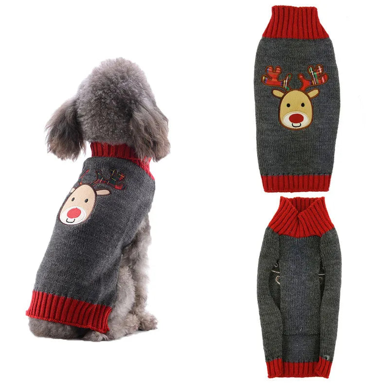 Christmas pompom dog sweater in acrylic knit for small pets multiple colours