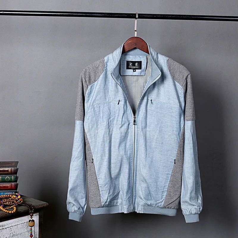 Men's thin cotton linen jacket in heather grey, regular fit, shown on a model.