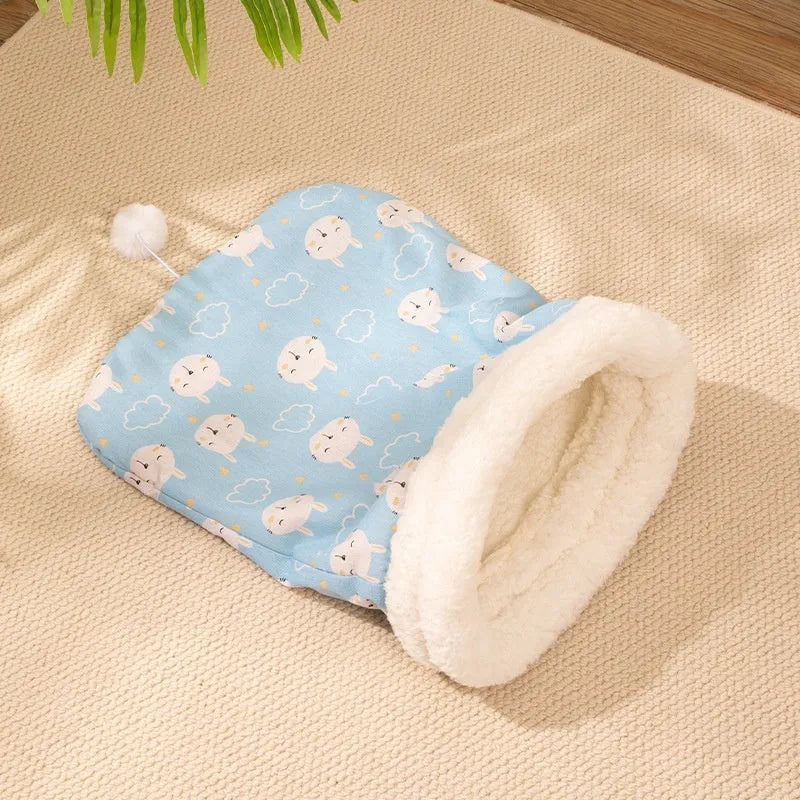 Blue rabbit design flannel cat sleeping bag nest measuring 50 by 40 centimetres