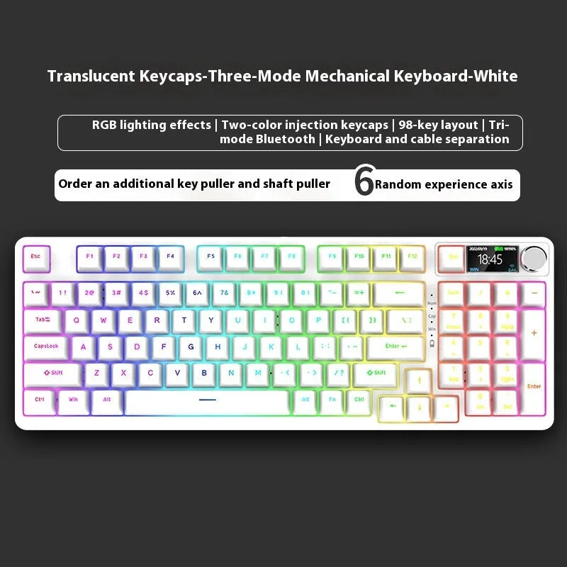 98 key wireless Bluetooth mechanical keyboard kit with metal knob and multiple colour options