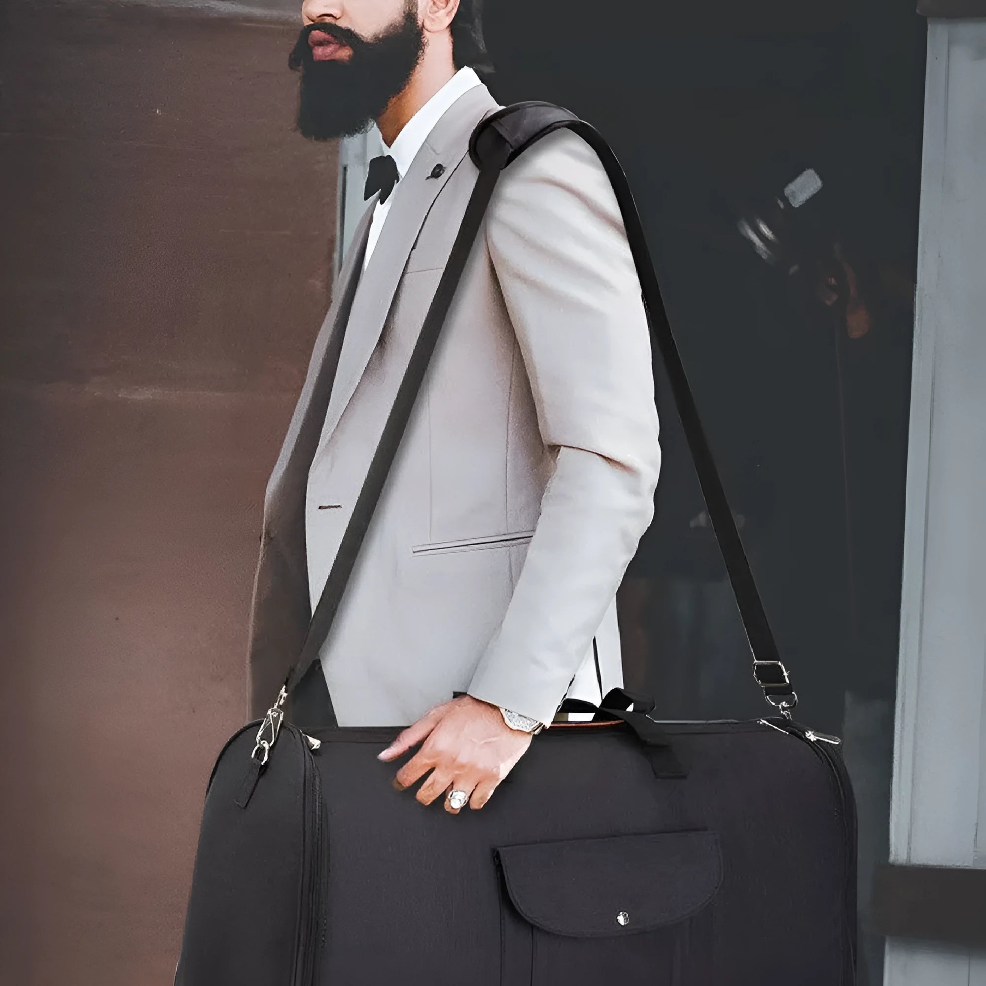 Dark blue folding Oxford cloth duffel bag with handles, suitable for travel and gym use.