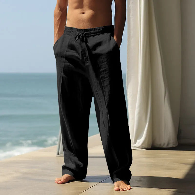 Men's loose cotton casual trousers in solid colours with casual sports styling