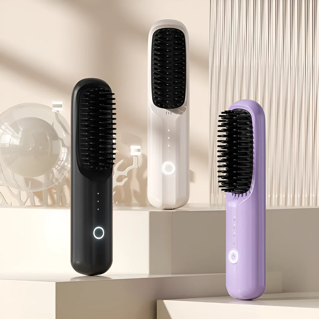 Beige anion wireless straightening comb with Type-C charging port