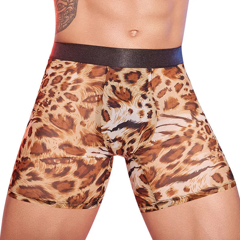 Men's leopard print boxer shorts underwear in nylon free size
