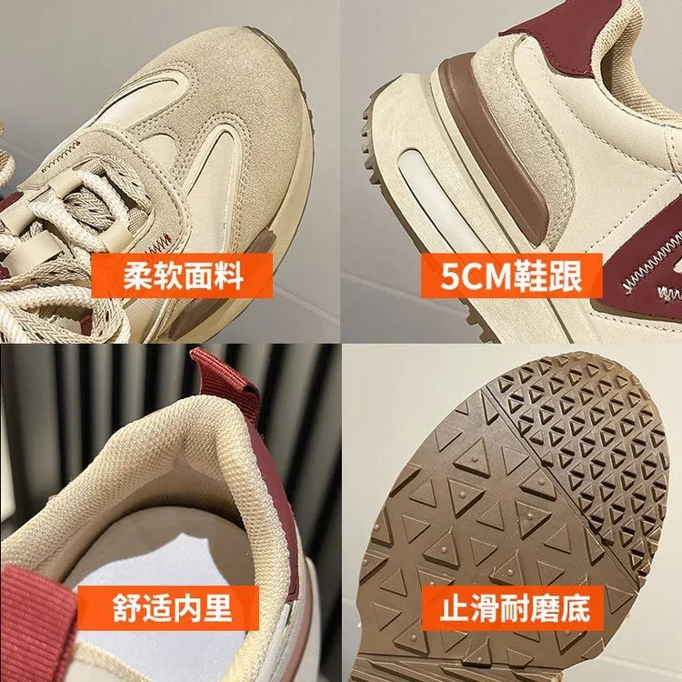 Retro platform sports shoes in black with round toe and front lace-up design