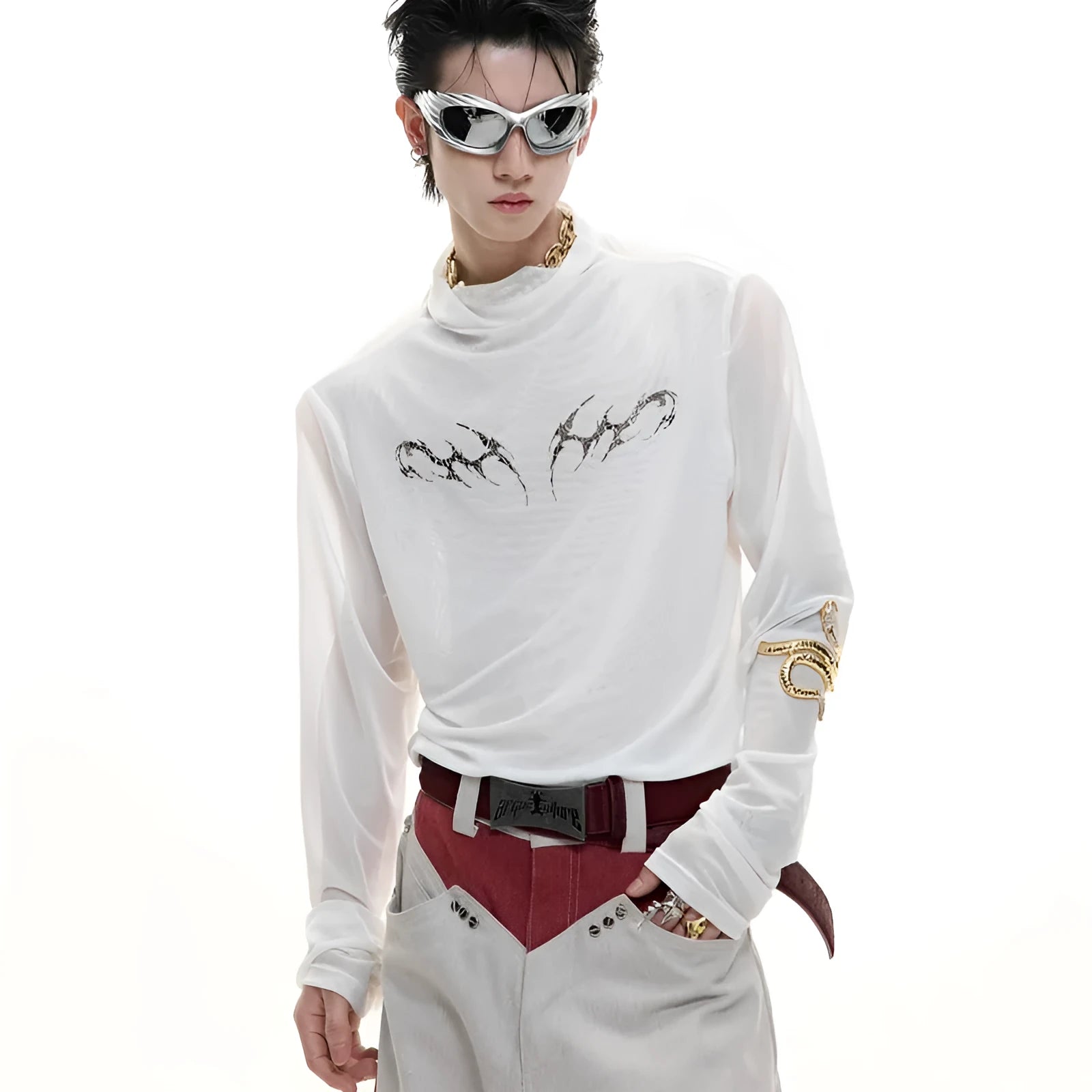 Black mesh slim-fit long sleeve women's shirt with ice-feel cooling fabric on a hanger.