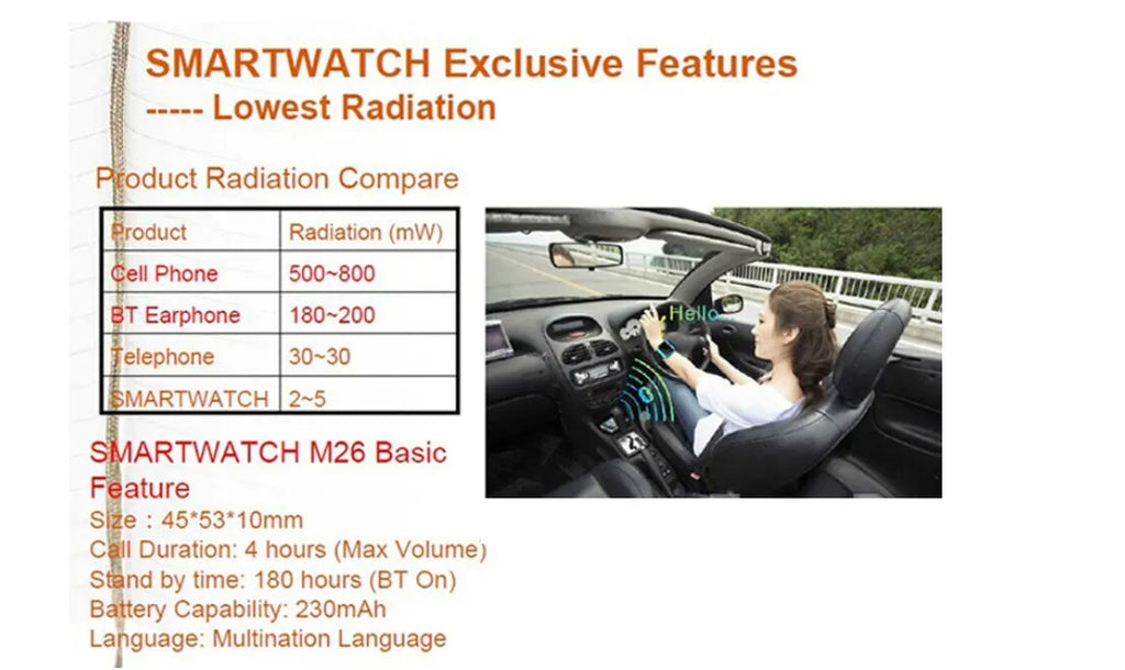 Smart Bluetooth sports watch compatible with iPhone and Android, in black, white, and blue colours.