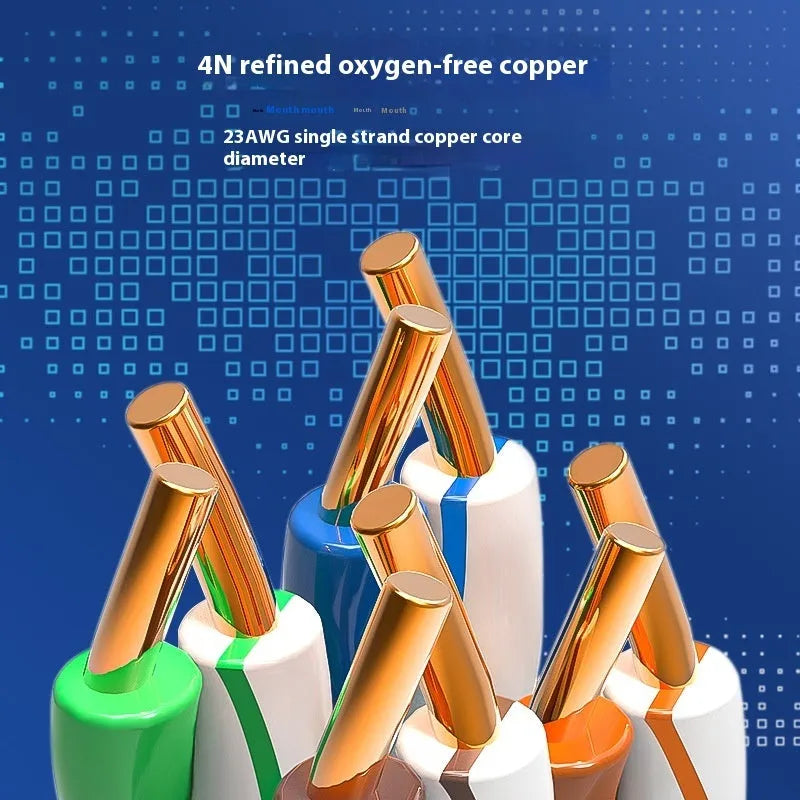 Blue and grey Cat6 UTP network cable with oxygen-free copper conductors in 305-metre bulk packaging