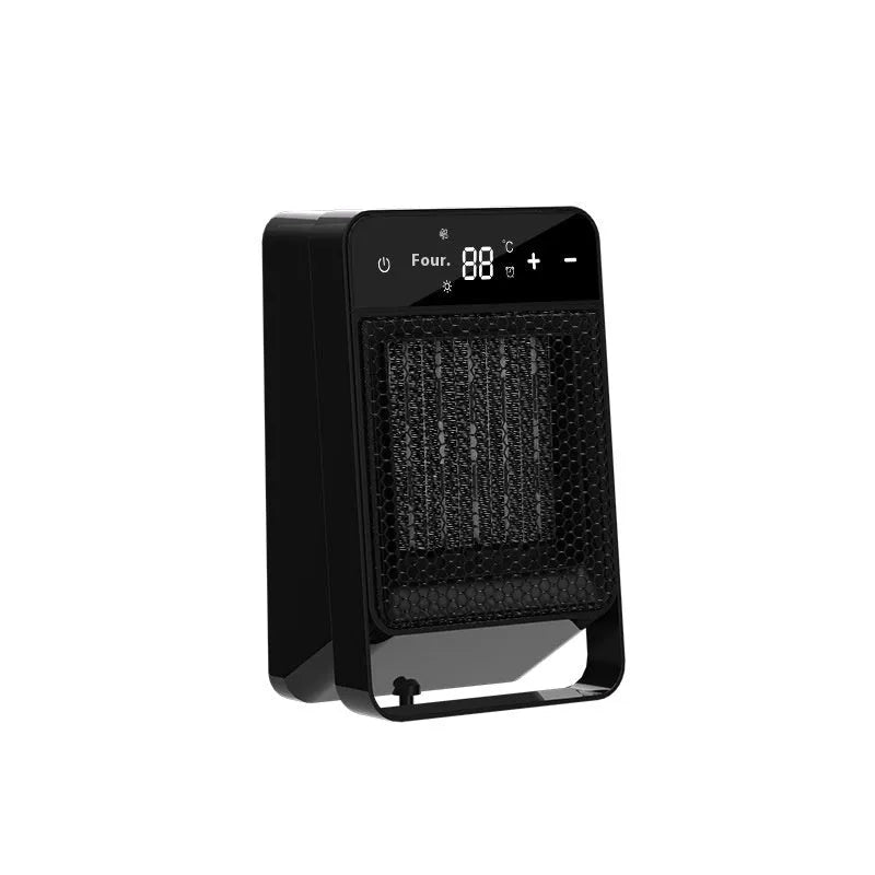 Desktop touch screen warm air blower heater with digital display and remote control in black or white colour