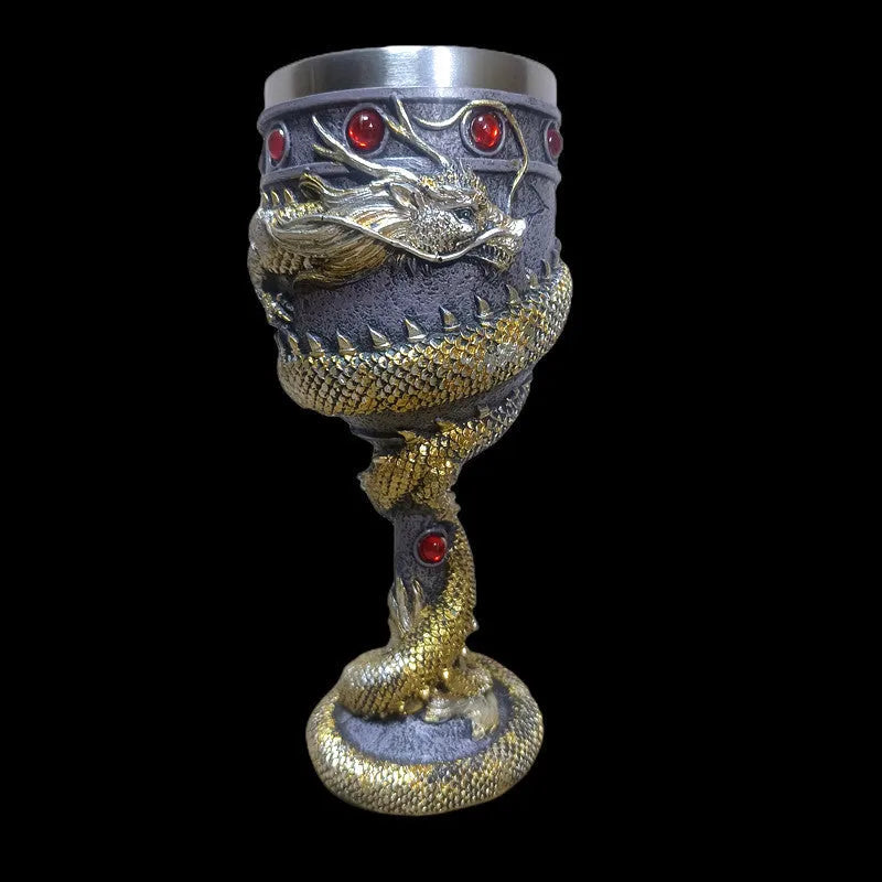 Red wine glass with Chinese dragon 3D engraving on stainless steel