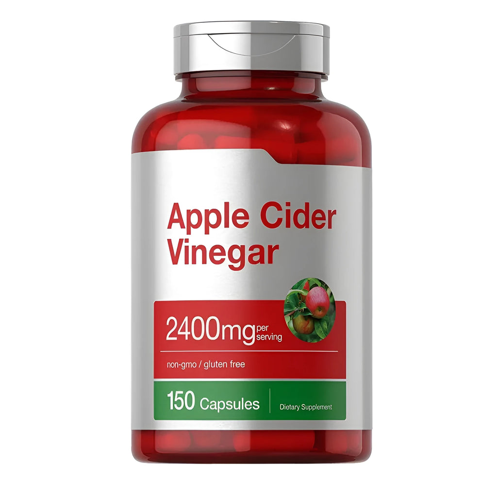 A bottle of 150 apple vinegar health supplement capsules.