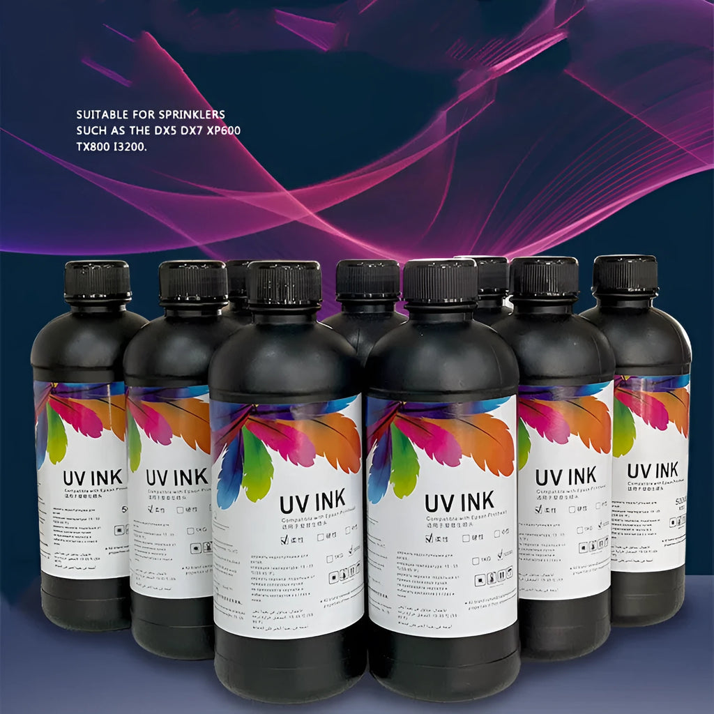 500ml bottle of Epson compatible UV printer ink for XP600 TX800 models in assorted colours