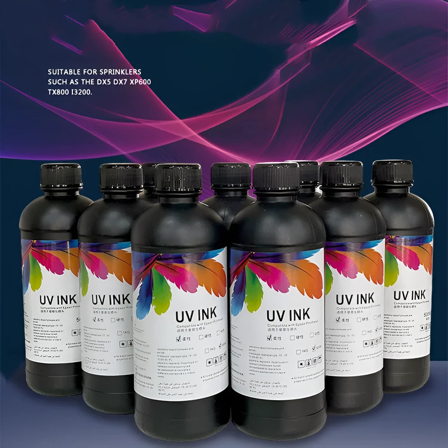 500ml bottle of Epson compatible UV printer ink for XP600 TX800 models in assorted colours