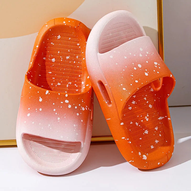 Children's gradient colour PVC summer slippers showing non-slip sole and breathable upper construction