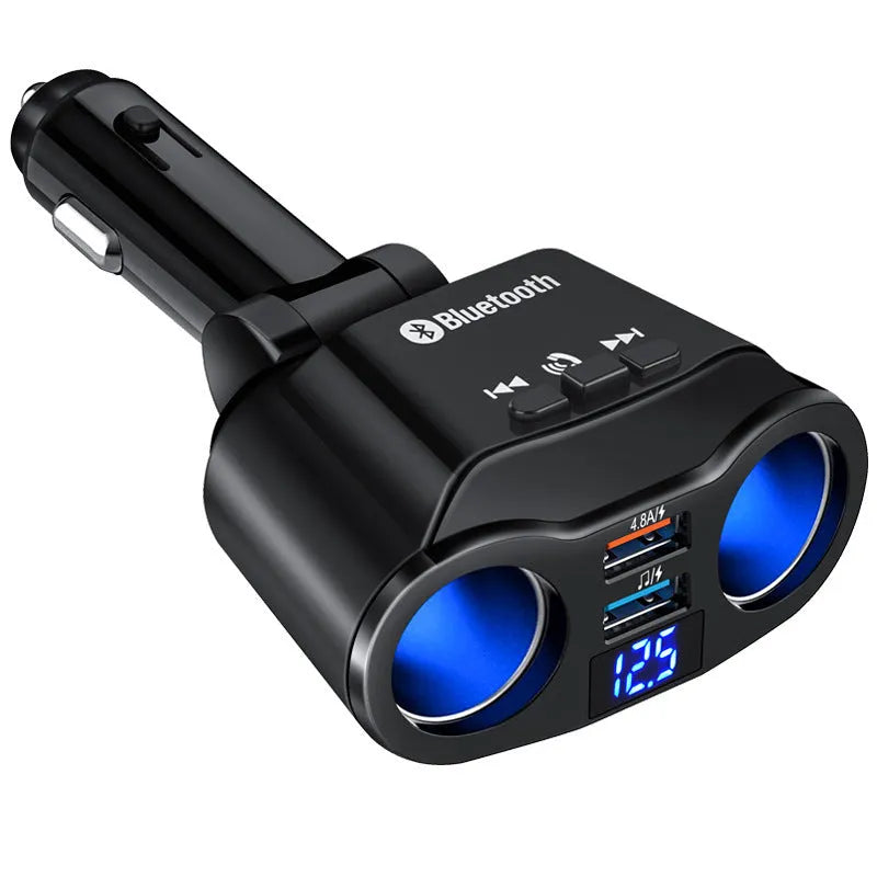 Car Bluetooth receiver and FM transmitter plugged into a cigarette lighter socket