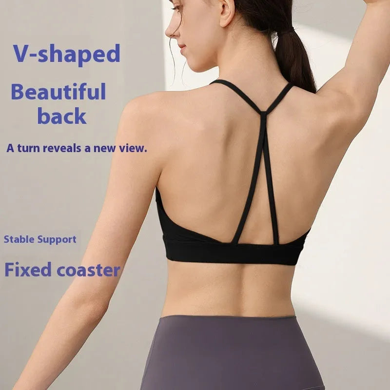 Women's shockproof sports vest in multiple colours with fixed double shoulder straps for running and workouts