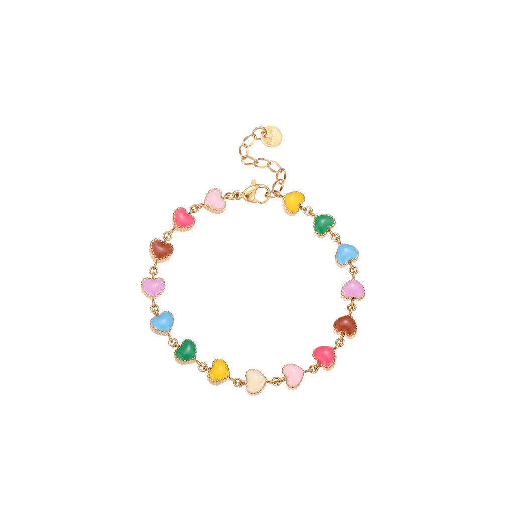 Women's stainless steel bracelet with love heart pendant in gold or steel finish
